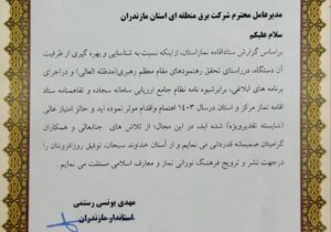 تقدیر ویژه استاندار مازندران از مدیرعامل شرکت برق منطقهای مازندران و گلستان